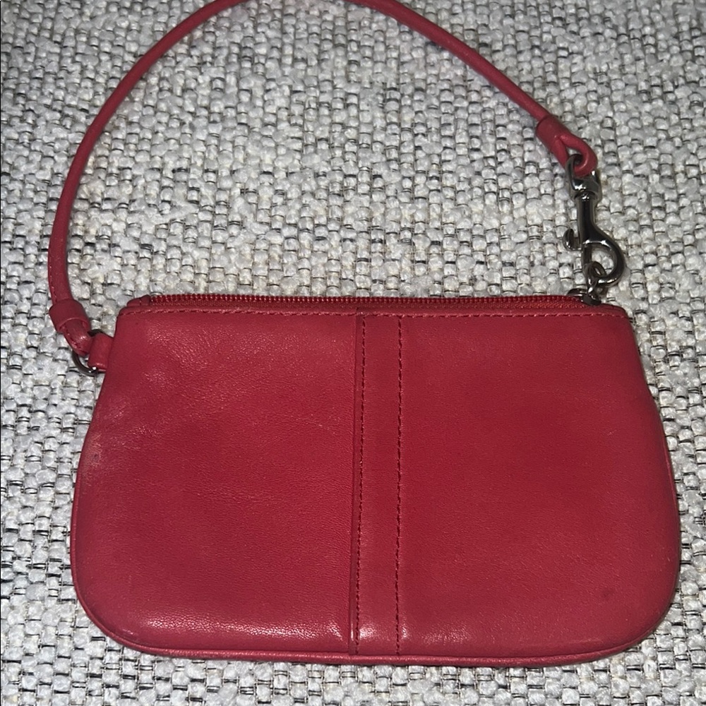 COACH F-42389 Reddish Pink Pebbled Leather Small Wristlet